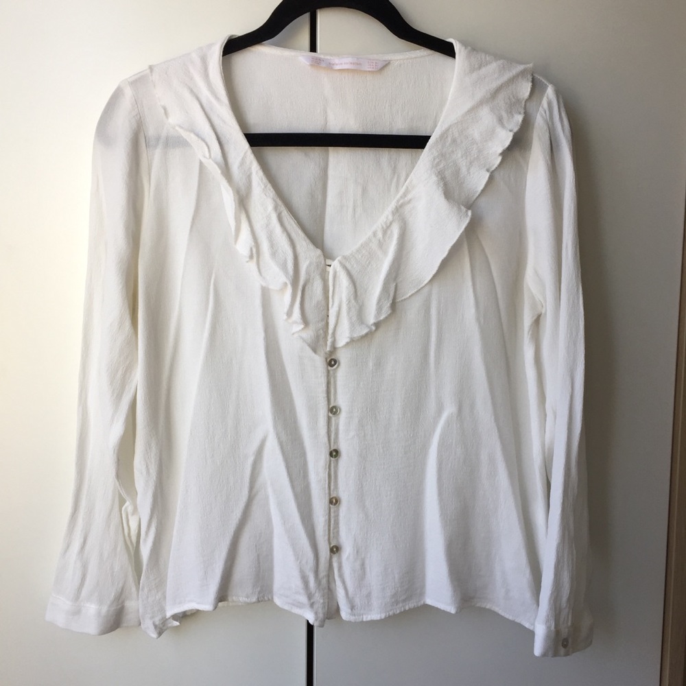 White ruffled Zara top